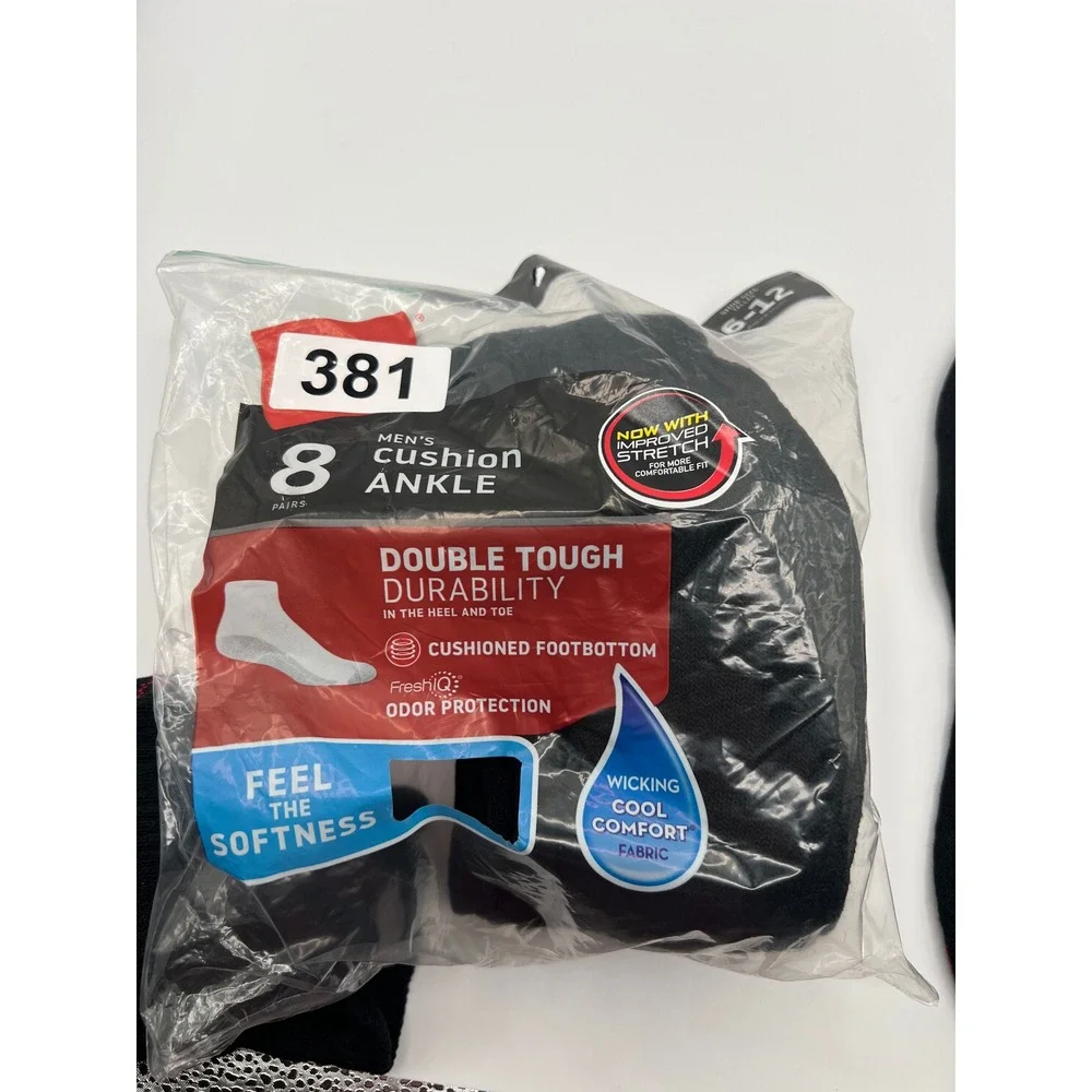Hanes Mens Cushion Ankle Socks Black 7 Pairs Shoe Size 6-12 Double Tough FreshIQ